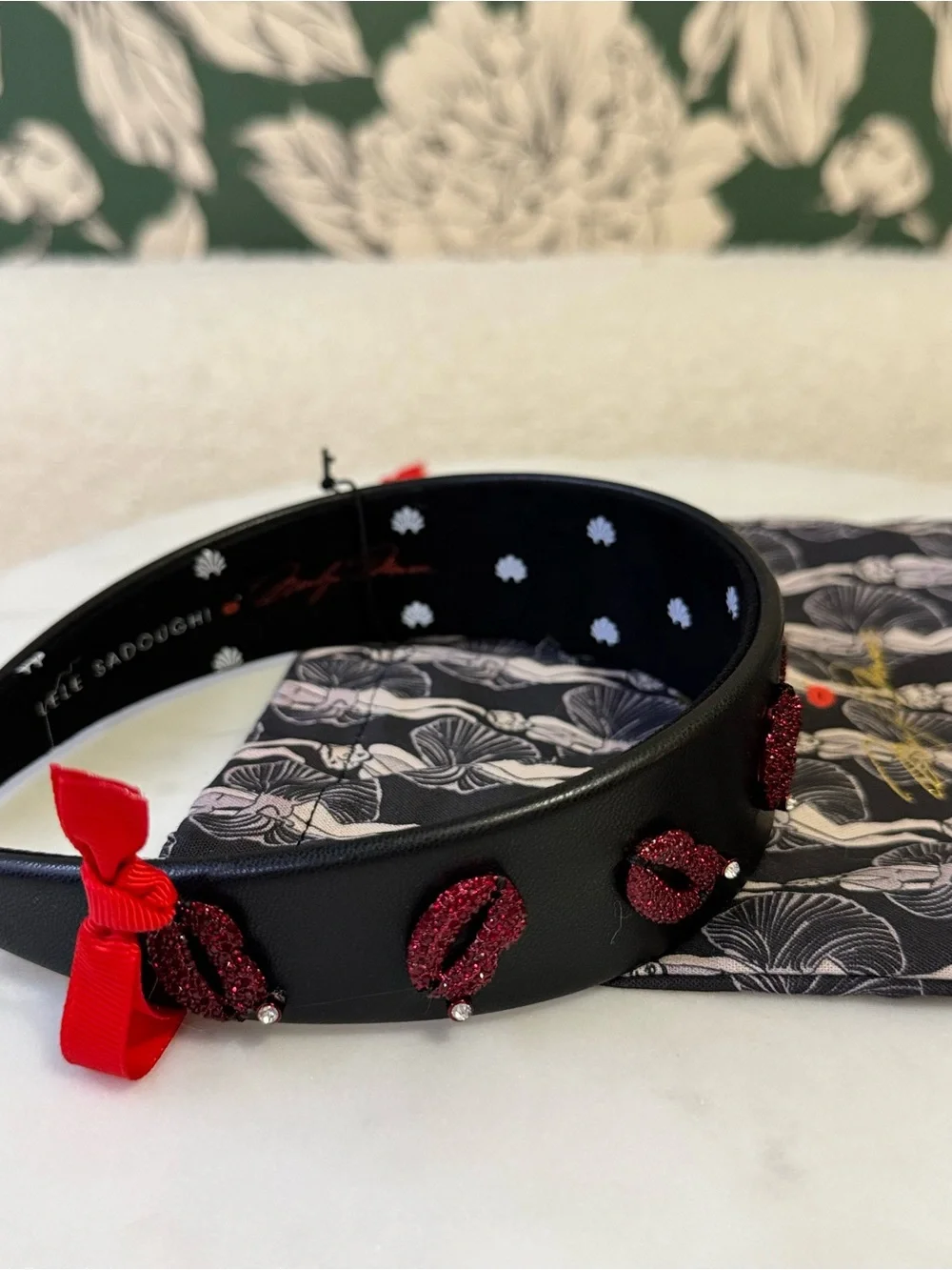 Lele Sadoughi x Marilyn Monroe Leather Headband w/Glitter Lip Appliqués